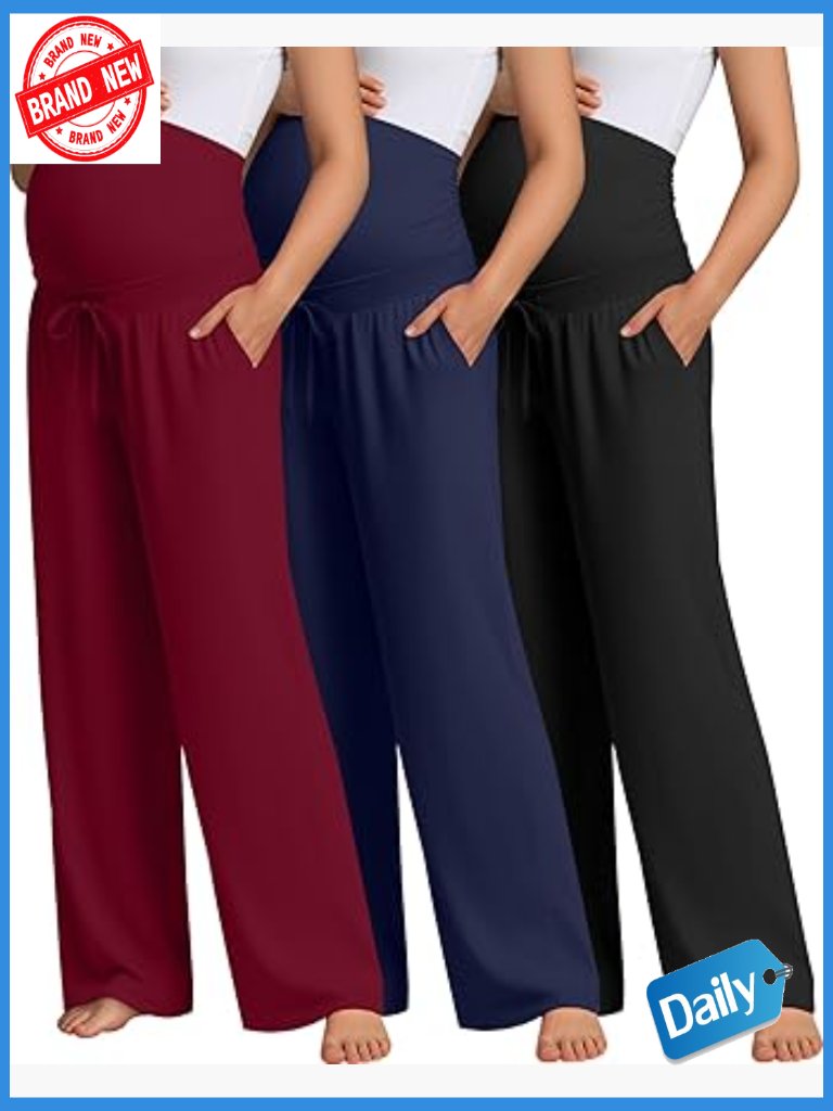 Maternity Sweatpants Over Belly Straight Wide Leg Joggers Pack